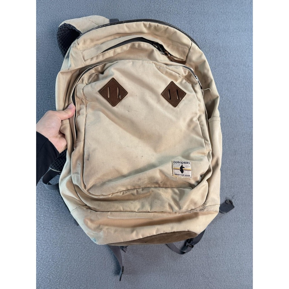 Cotopaxi Beige Canvas Backpack Laptop Daypack Waist Belt Travel Gear Flaw Read